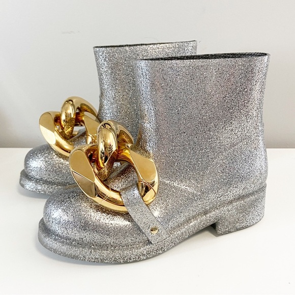 New JW Anderson Chain Glitter Silver Ankle Boots - Picture 3 of 7